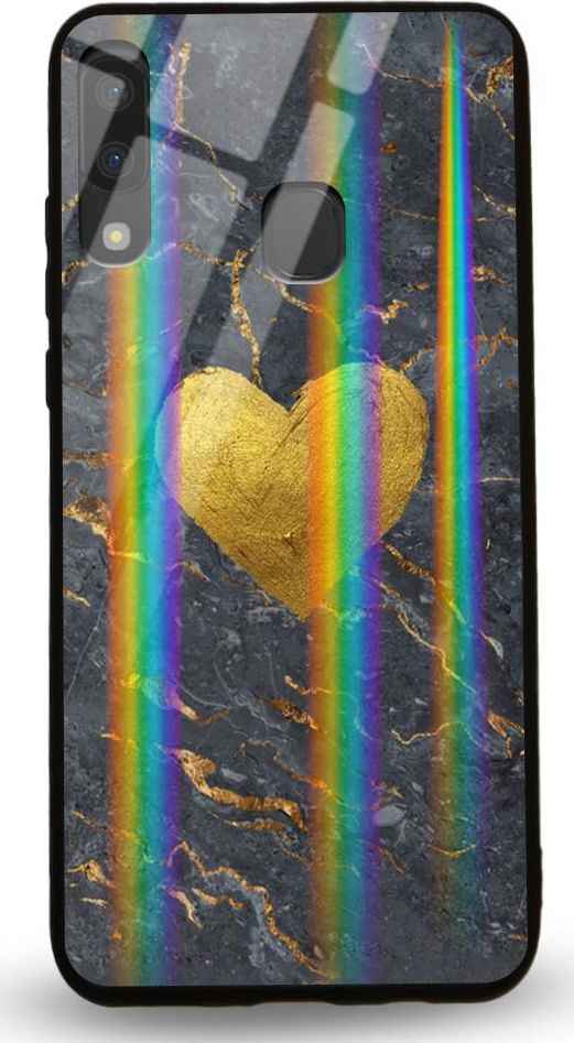 Mojworld Etui na Samsung A20E - Rainbow Case - Black/Gold granite heart 1
