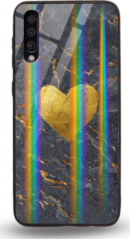 Mojworld Etui na Samsung A50 - Rainbow Case - Black/Gold granite heart 1