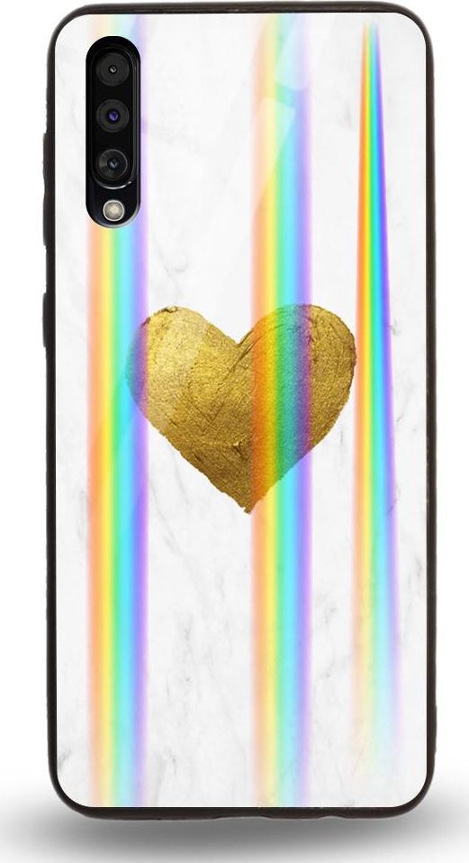 Mojworld Etui na Samsung A50 - Rainbow Case - White marble golden heart 1