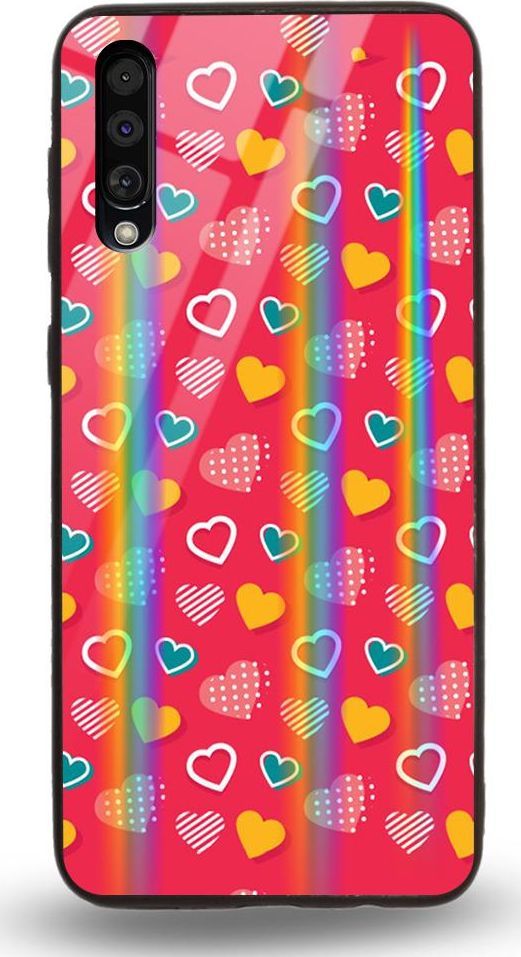 Mojworld Etui na Samsung A70 - Rainbow Case - Lovely hearts - Red background 1