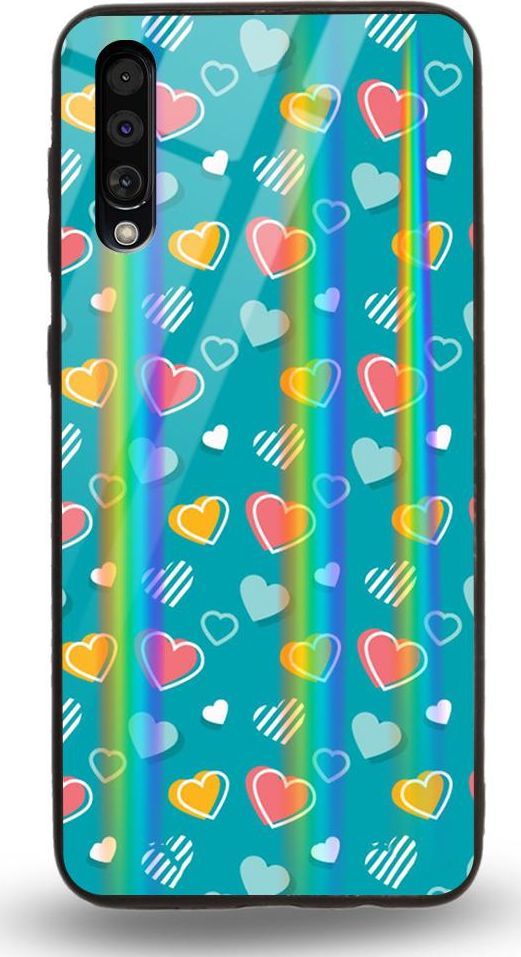 Mojworld Etui na Samsung A70 - Rainbow Case - Lovely hearts - Blue background 1