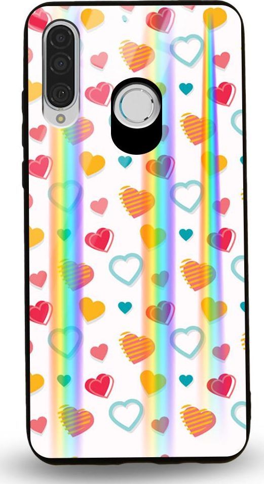 Mojworld Etui na Huawei P30 Lite - Rainbow Case - Lovely hearts - White background 1