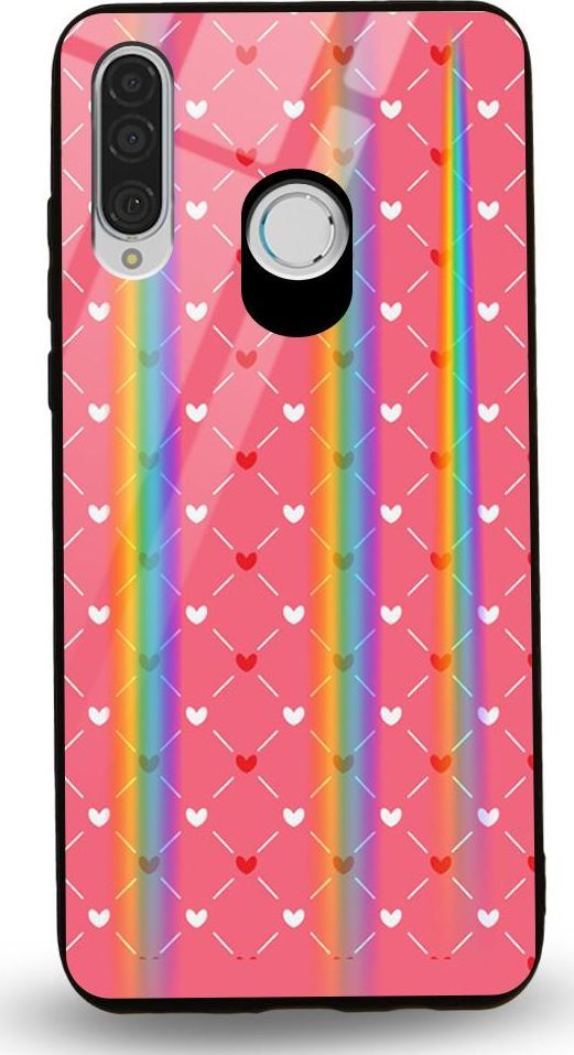 Mojworld Etui na Huawei P30 Lite - Rainbow Case - Small red hearts - pink background 1