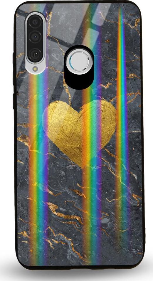Mojworld Etui na Huawei P30 Lite - Rainbow Case - Black/Gold granite heart 1