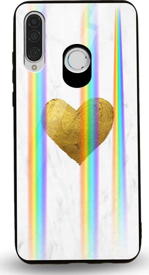 Mojworld Etui na Huawei P30 Lite - Rainbow Case - White marble golden heart 1