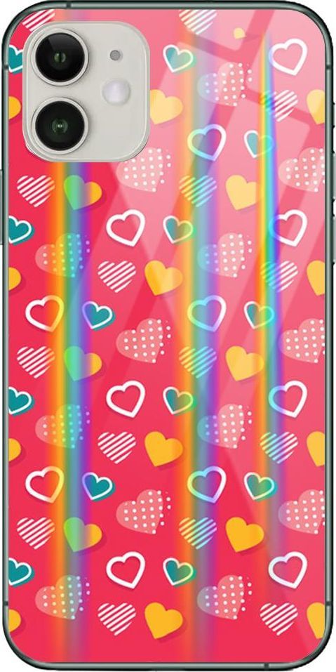 Mojworld Etui na Apple iPhone 11 - Rainbow Case - Lovely hearts - Red background 1
