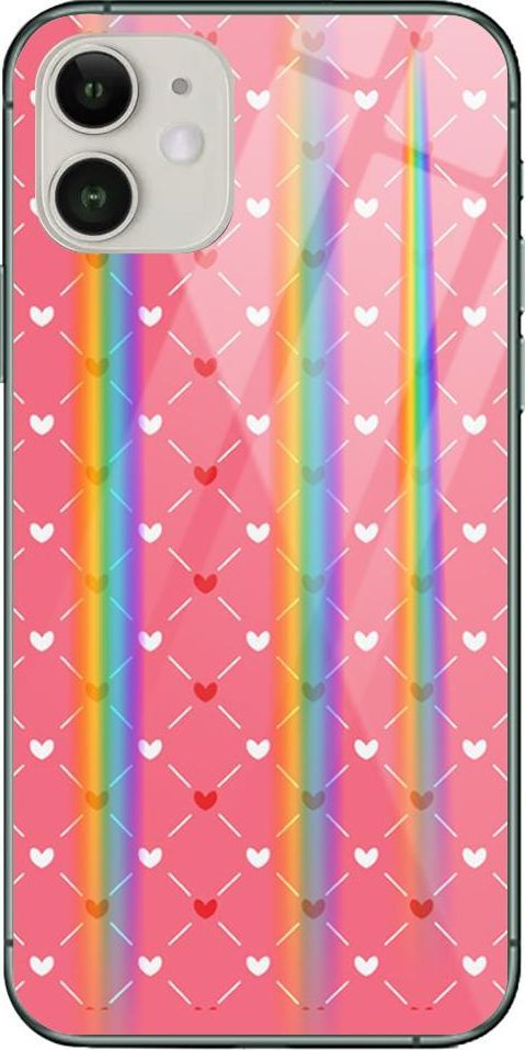 Mojworld Etui na Apple iPhone 11 - Rainbow Case - Small red hearts - pink background 1
