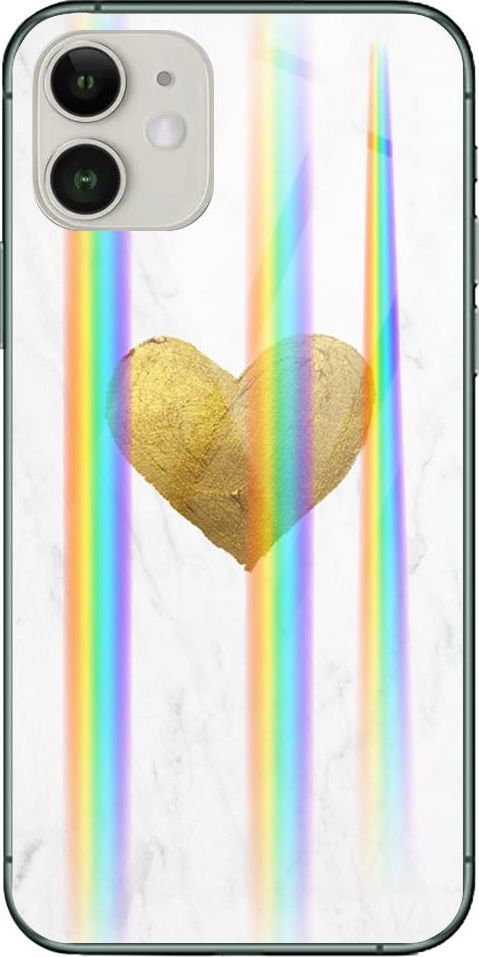 Mojworld Etui na Apple iPhone 11 - Rainbow Case - White marble golden heart 1