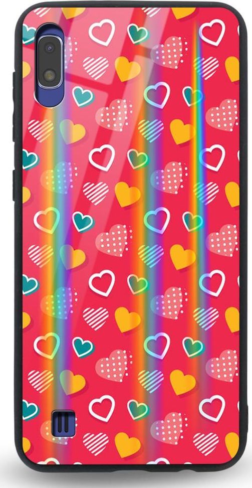 Mojworld Etui na Samsung A10 - Rainbow Case - Lovely hearts - Red background 1
