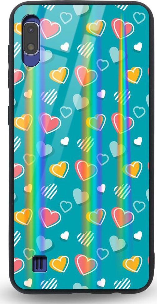 Mojworld Etui na Samsung A10 - Rainbow Case - Lovely hearts - Blue background 1