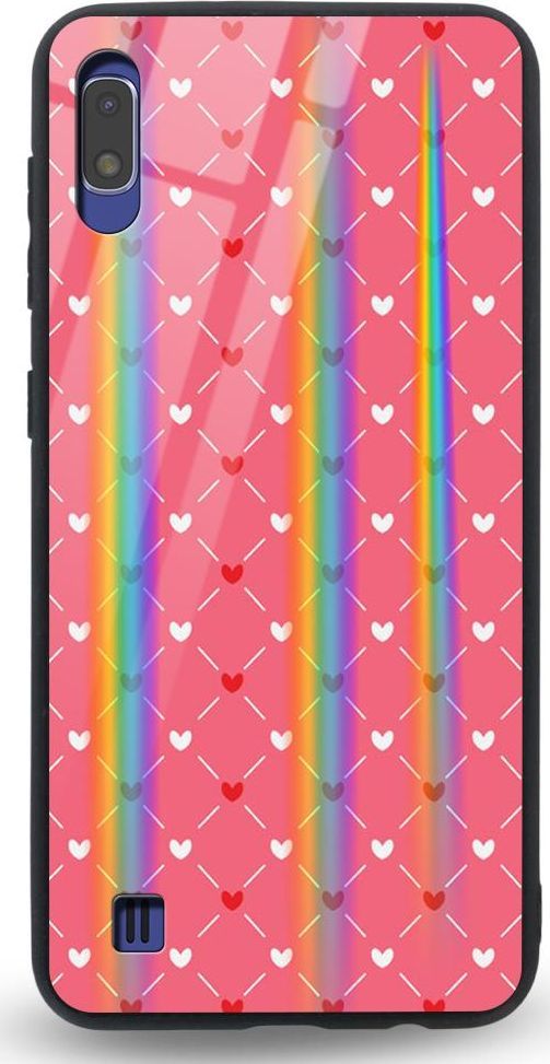 Mojworld Etui na Samsung A10 - Rainbow Case - Small red hearts - pink background 1
