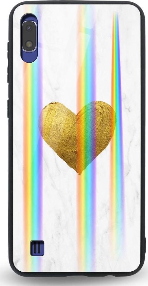 Mojworld Etui na Samsung A10 - Rainbow Case - White marble golden heart 1