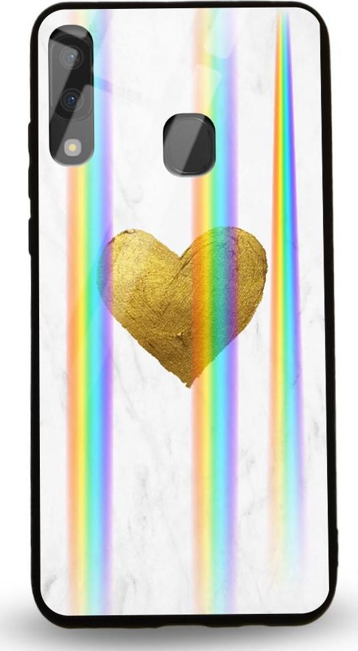 Mojworld Etui na Samsung A40 - Rainbow Case - White marble golden heart 1