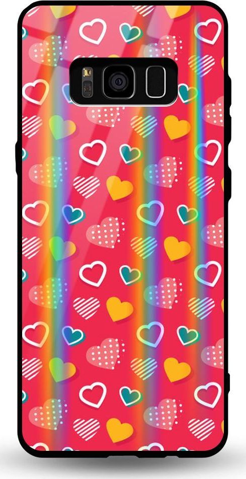 Mojworld Etui na Samsung S8 - Rainbow Case - Lovely hearts - Red background 1