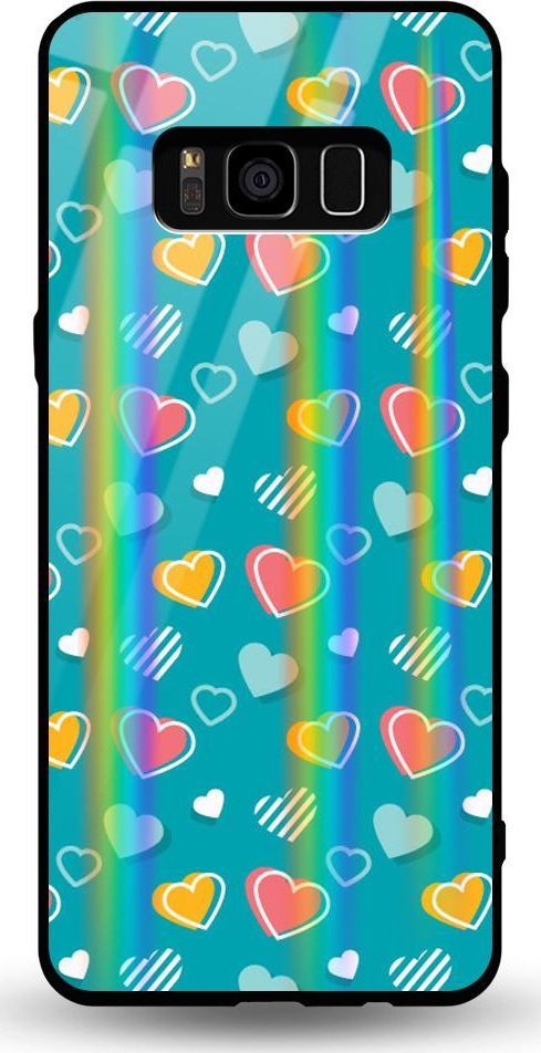 Mojworld Etui na Samsung S8 - Rainbow Case - Lovely hearts - Blue background 1