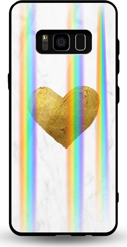 Mojworld Etui na Samsung S8 - Rainbow Case - White marble golden heart 1