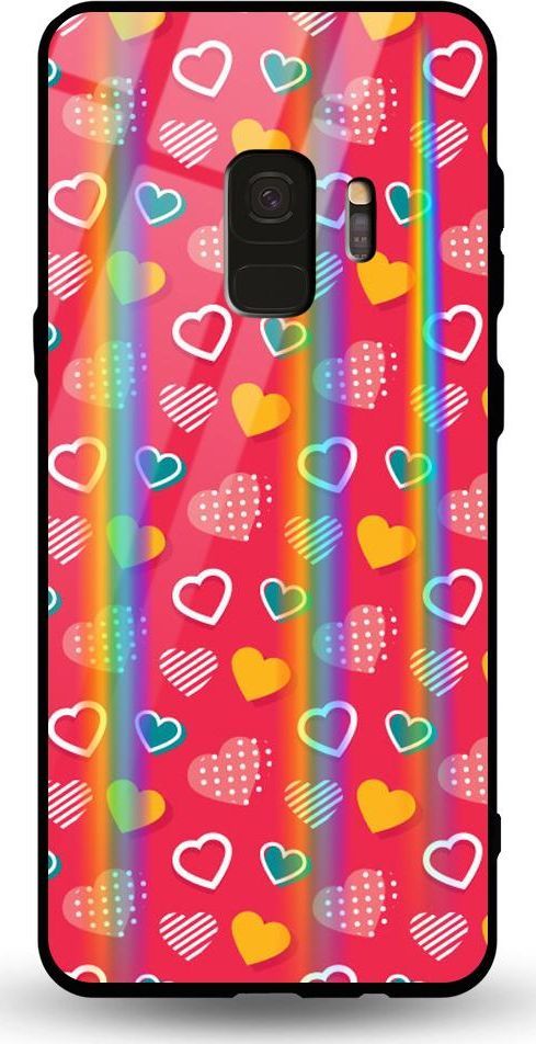 Mojworld Etui na Samsung S9 - Rainbow Case - Lovely hearts - Red background 1