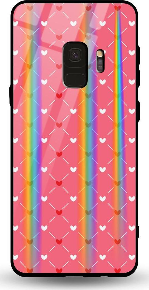 Mojworld Etui na Samsung S9 - Rainbow Case - Small red hearts - pink background 1