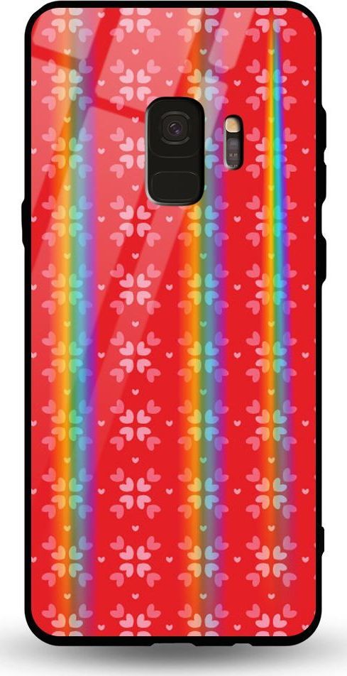 Mojworld Etui na Samsung S9 - Rainbow Case - Small red hearts - red background 1