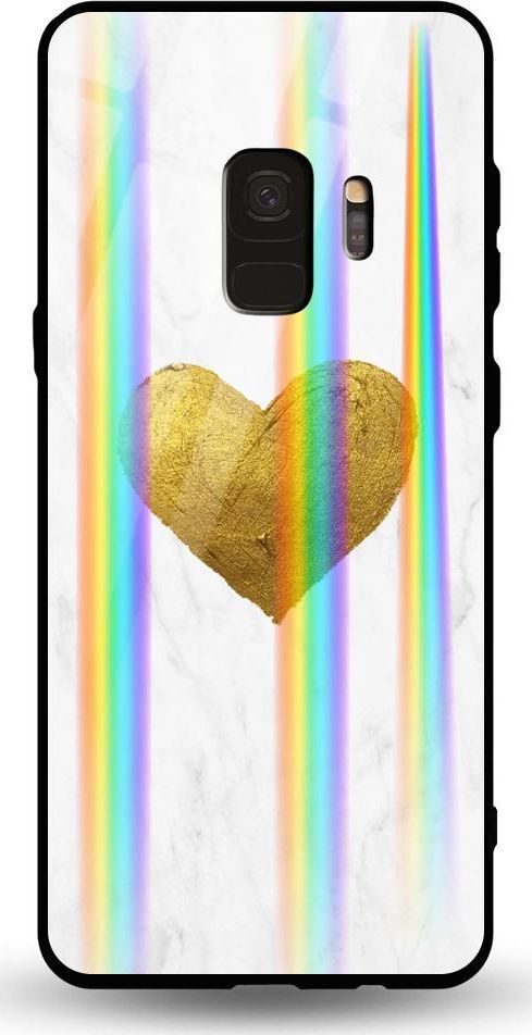 Mojworld Etui na Samsung S9 - Rainbow Case - White marble golden heart 1