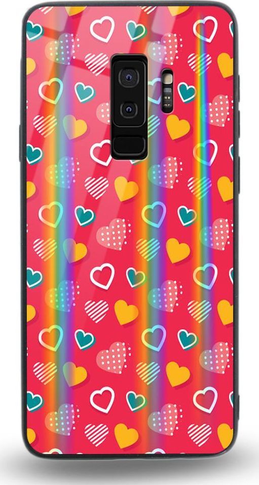 Mojworld Etui na Samsung S9 Plus - Rainbow Case - Lovely hearts - Red background 1