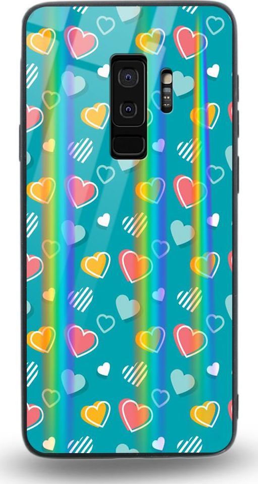 Mojworld Etui na Samsung S9 Plus - Rainbow Case - Lovely hearts - Blue background 1