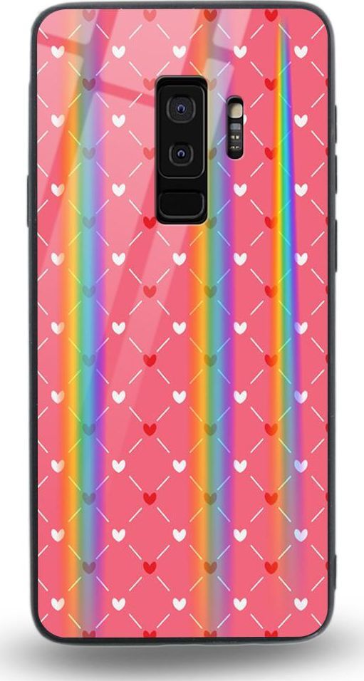 Mojworld Etui na Samsung S9 Plus - Rainbow Case - Small red hearts - pink background 1