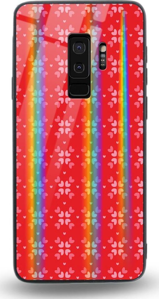 Mojworld Etui na Samsung S9 Plus - Rainbow Case - Small red hearts - red background 1