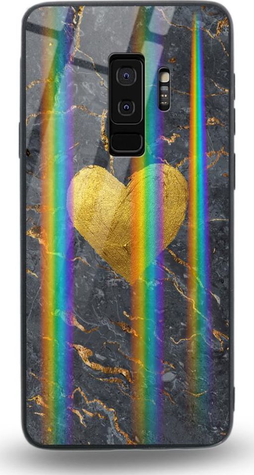 Mojworld Etui na Samsung S9 Plus - Rainbow Case - Black/Gold granite heart 1