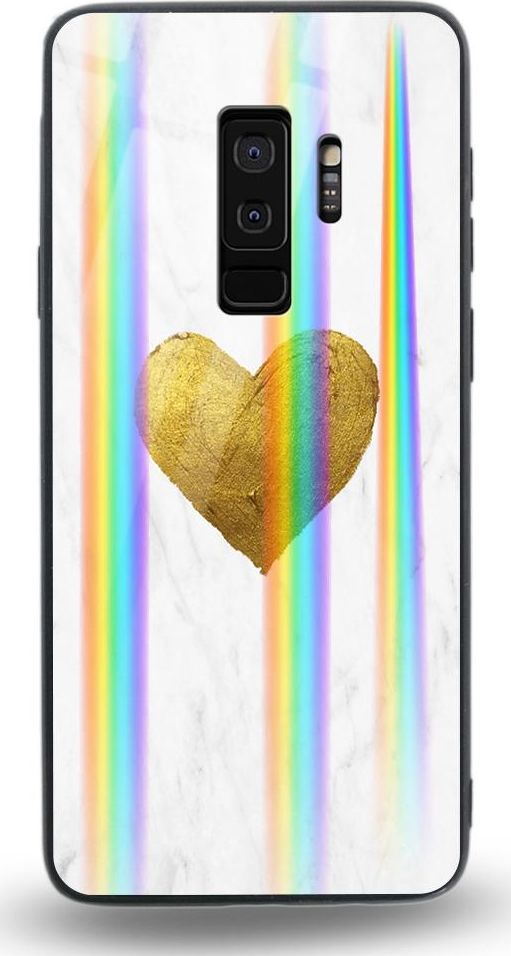 Mojworld Etui na Samsung S9 Plus - Rainbow Case - White marble golden heart 1