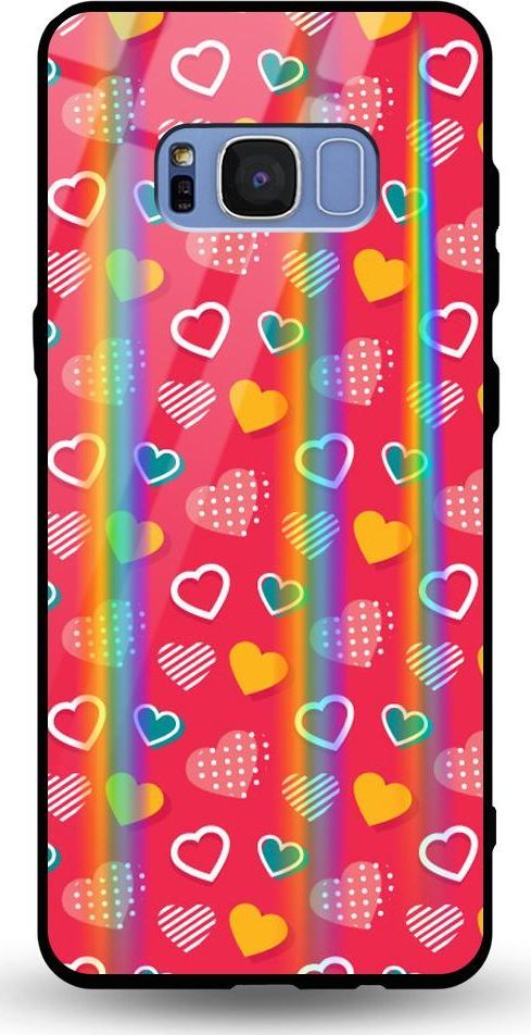 Mojworld Etui na Samsung S8 Plus - Rainbow Case - Lovely hearts - Red background 1