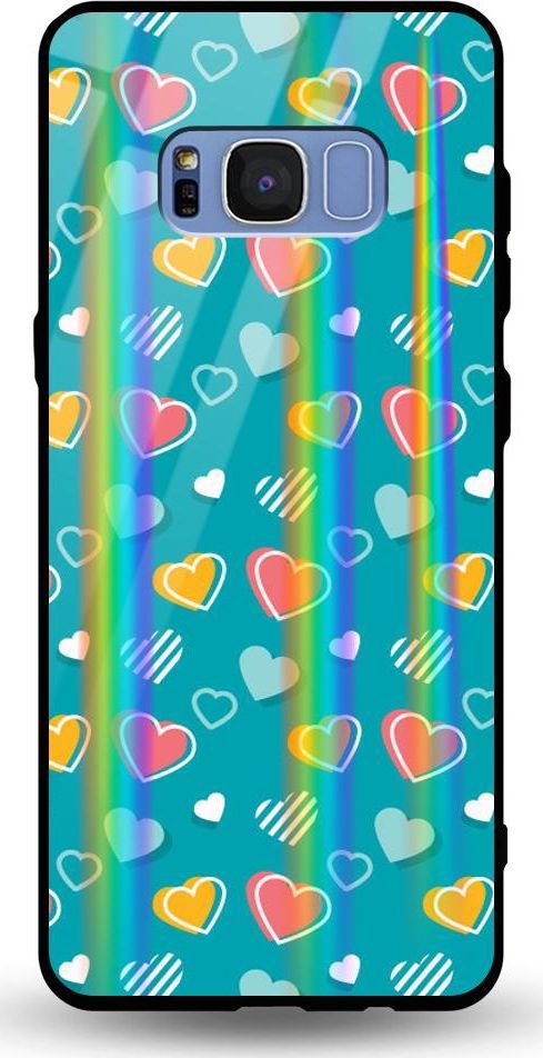 Mojworld Etui na Samsung S8 Plus - Rainbow Case - Lovely hearts - Blue background 1