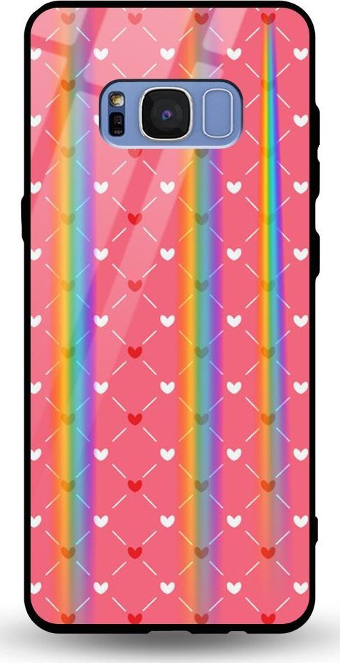 Mojworld Etui na Samsung S8 Plus - Rainbow Case - Small red hearts - pink background 1