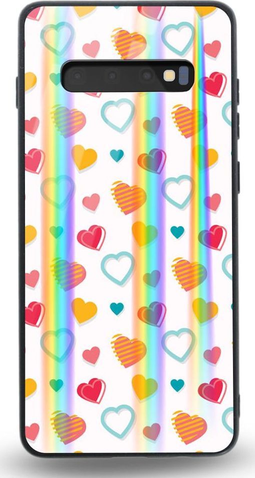 Mojworld Etui na Samsung S10E - Rainbow Case - Lovely hearts - White background 1