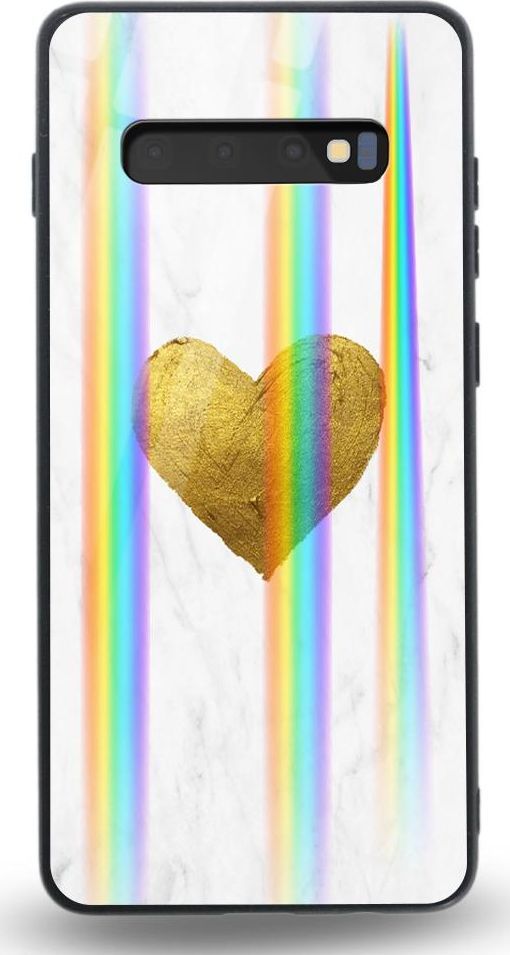 Mojworld Etui na Samsung S10E - Rainbow Case - White marble golden heart 1
