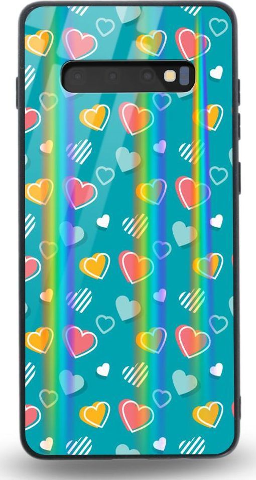 Mojworld Etui na Samsung S10 - Rainbow Case - Lovely hearts - Blue background 1