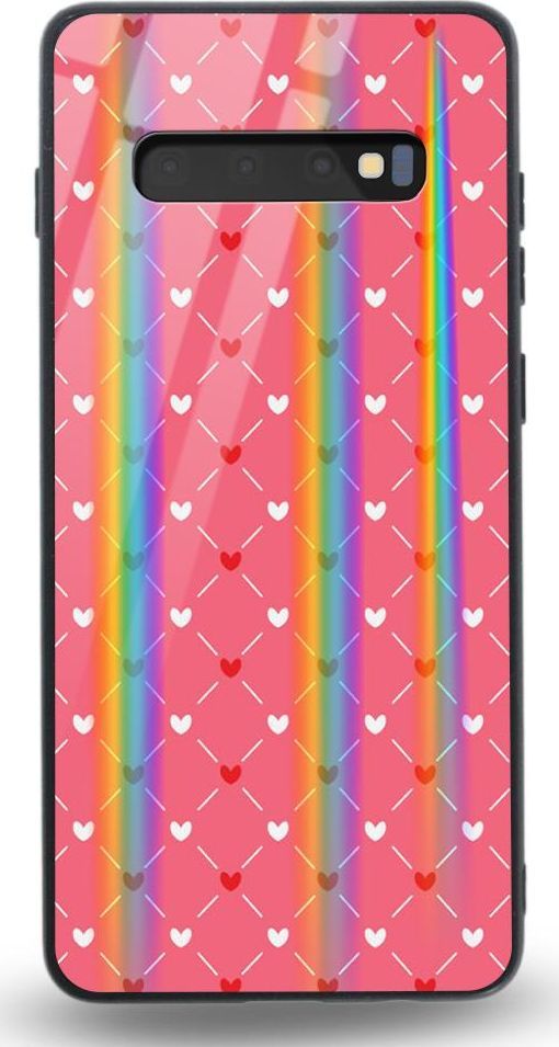 Mojworld Etui na Samsung S10 - Rainbow Case - Small red hearts - pink background 1