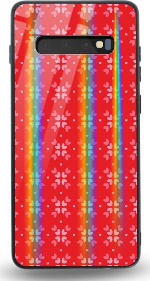 Mojworld Etui na Samsung S10 - Rainbow Case - Small red hearts - red background 1