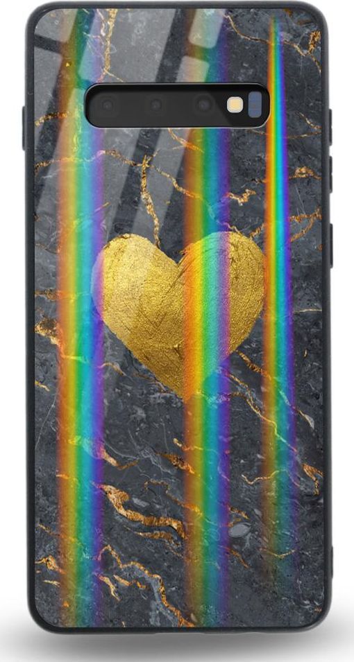 Mojworld Etui na Samsung S10 - Rainbow Case - Black/Gold granite heart 1