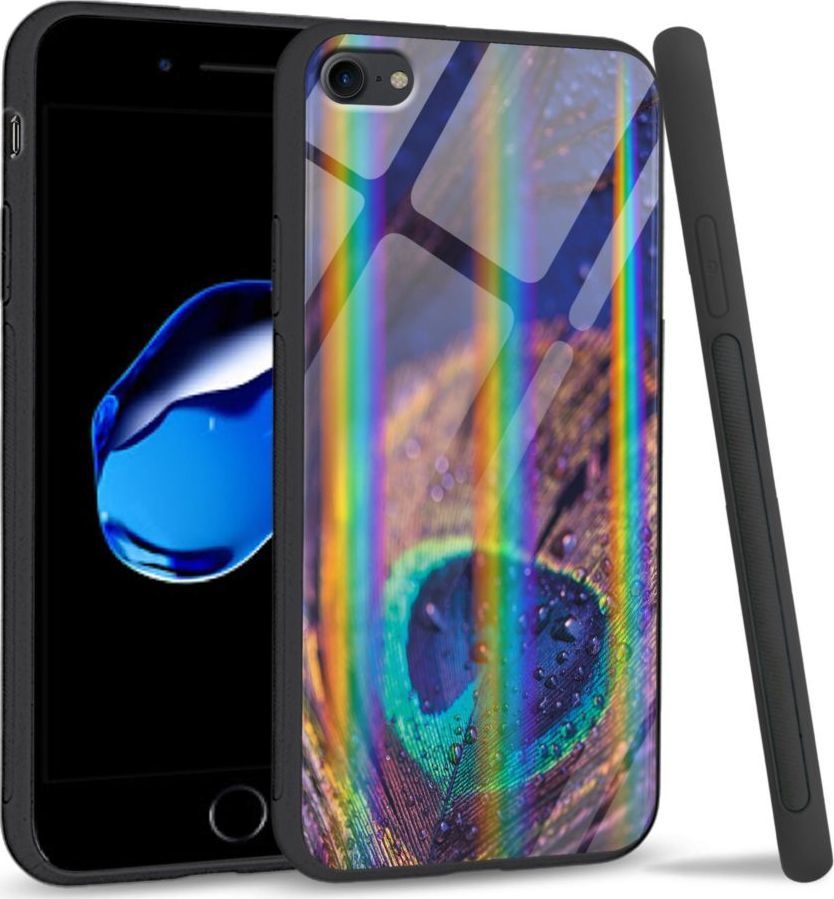 Mojworld Etui na Apple iPhone 7 / 8 - Rainbow Series - Peacock Feather Closeup 1