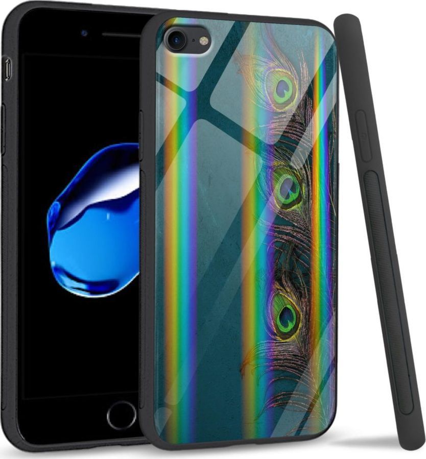 Mojworld Etui na Apple iPhone 7 / 8 - Rainbow Series - Three Peacock Feathers 1