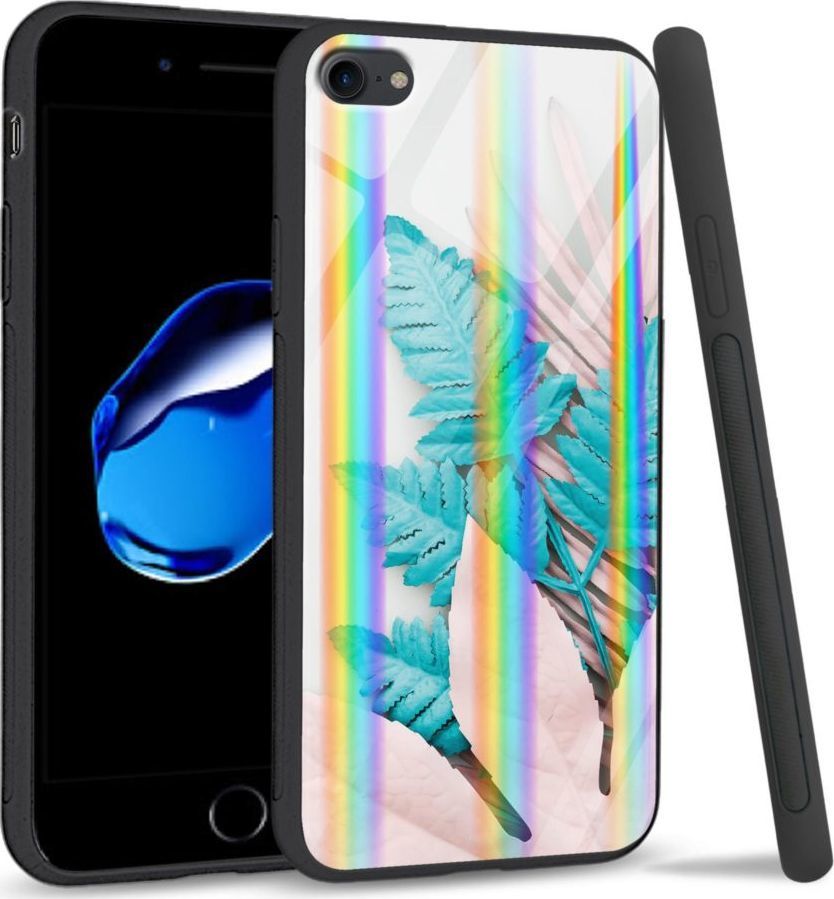 Mojworld Etui na Apple iPhone 7 / 8 - Rainbow Series - Blue white leaf 1