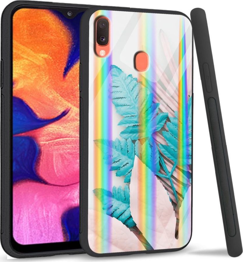Mojworld Etui na telefon Samsung A40 Rainbow Blue white leaf 1