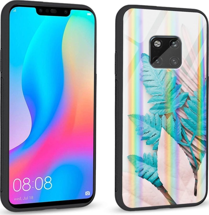 Mojworld Etui na Huawei Mate 20 Pro - Rainbow Series - Blue white leaf 1