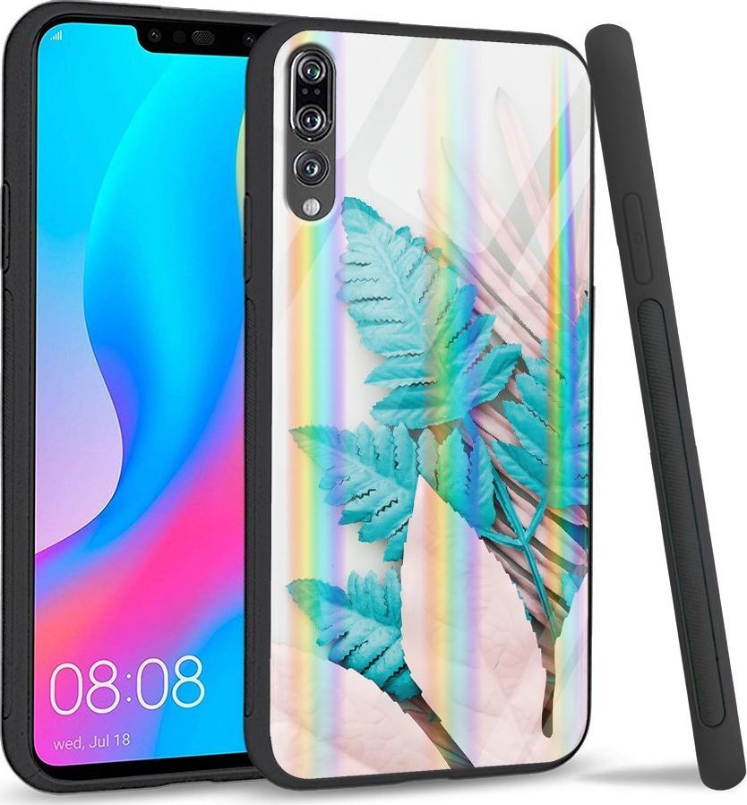 Mojworld Etui na Huawei P20 Pro - Rainbow Series - Blue white leaf 1