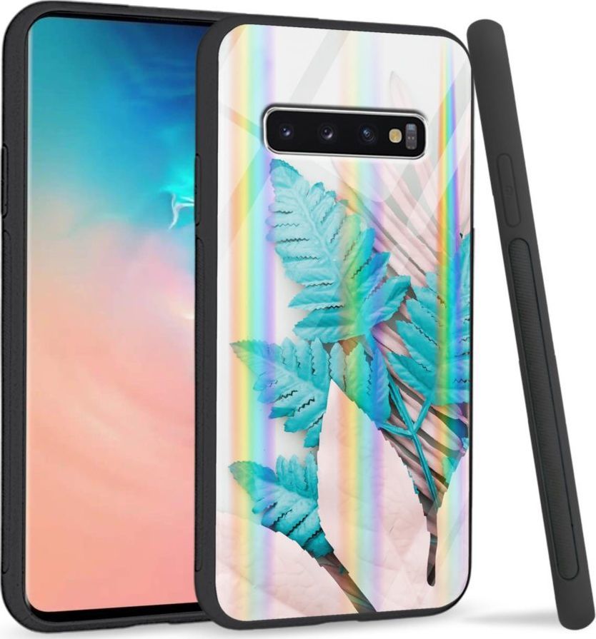 Mojworld Etui na Samsung S10 Plus - Rainbow Series - Blue white leaf 1