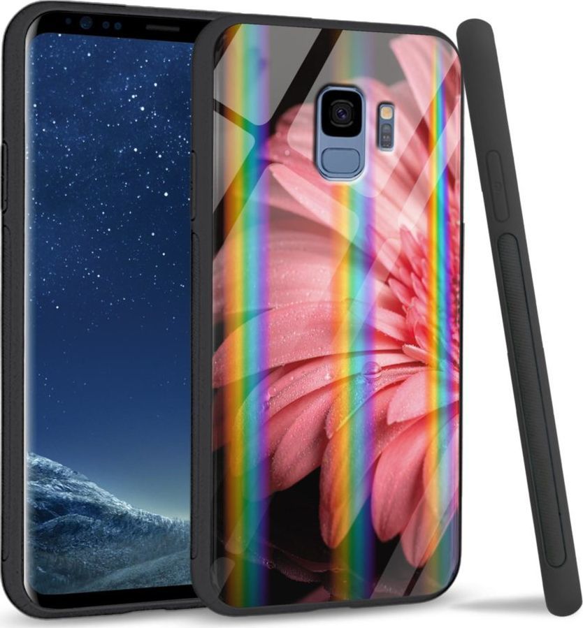Mojworld Etui na Samsung S9 - Rainbow Series - Pink flower 1
