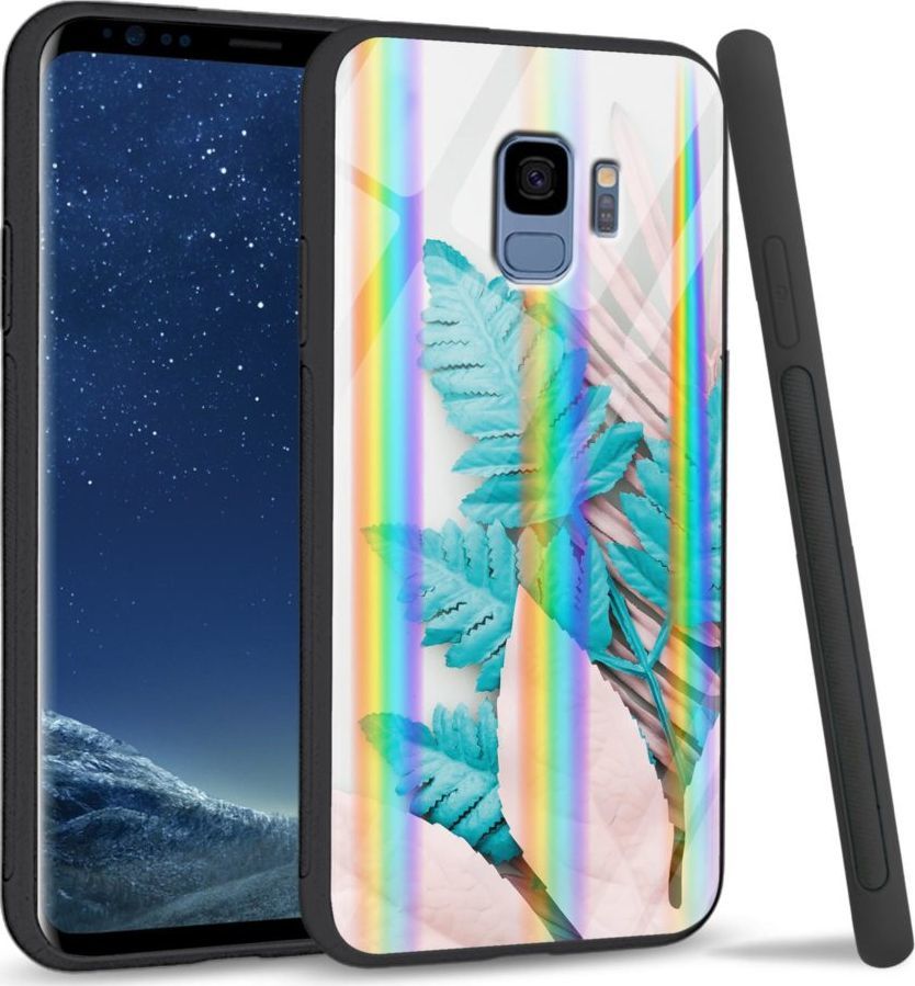 Mojworld Etui na Samsung S9 - Rainbow Series - Blue white leaf 1