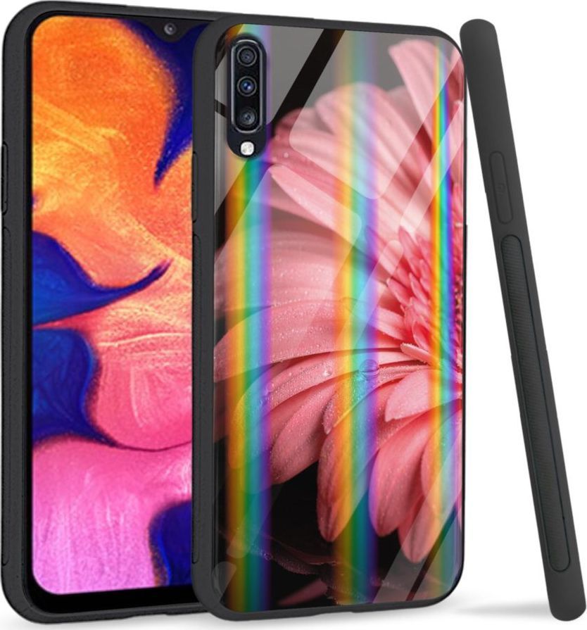 Mojworld Etui na Samsung A70 - Rainbow Series - Pink flower 1
