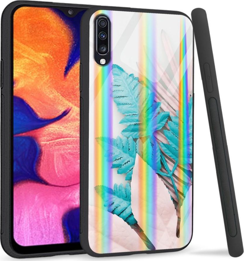Mojworld Etui na Samsung A70 - Rainbow Series - Blue white leaf 1